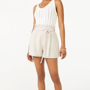 High waist paper bag linen shorts EUC